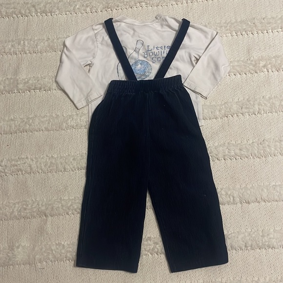 corduroy overalls 100% cotton and little bowling son white Top size boys size 3T - Picture 2 of 10